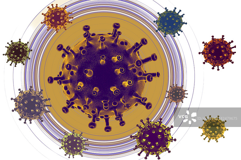 冠状病毒爆发或新冠病毒细胞突变，背景为白色图片素材