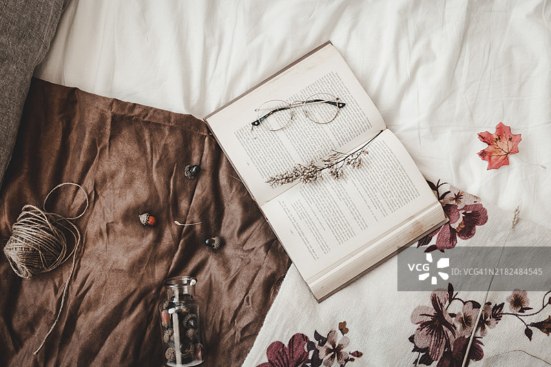 书旁的橡果串图片素材