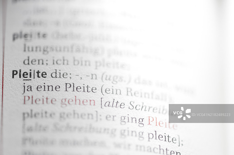 德语Duden中“Pleite”一词的拼写条目图片素材