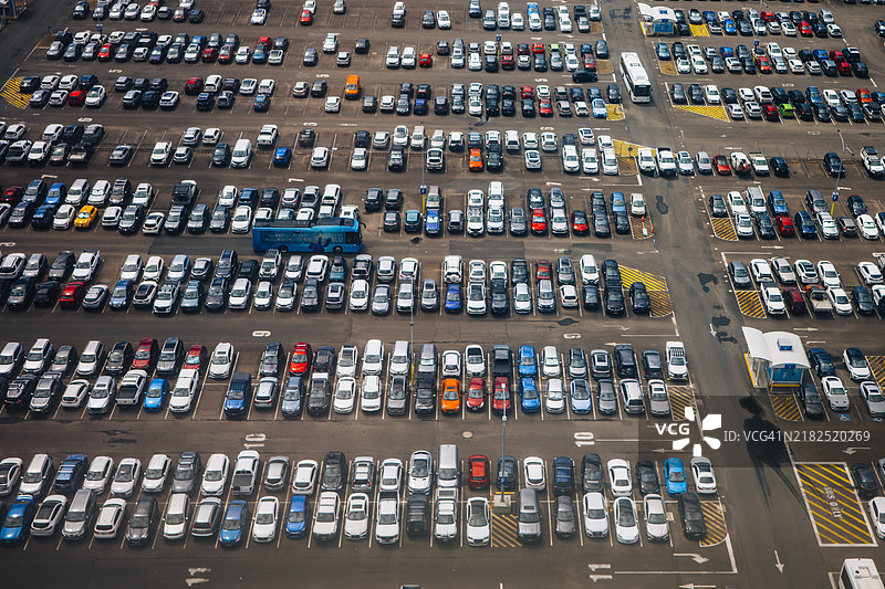大型停车场的鸟瞰图，停满了汽车图片素材