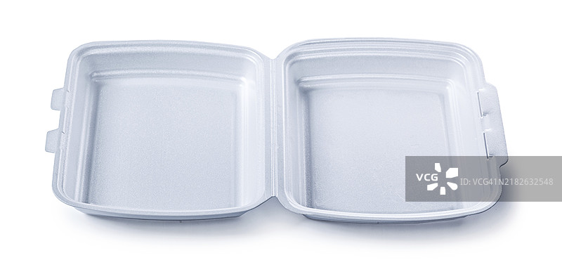 宽敞的聚苯乙烯外卖食品盒，背景为白色图片素材