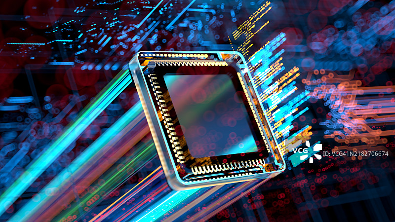 抽象的CPU概念，人工智能 - 创新与新技术。代码与数据图片素材