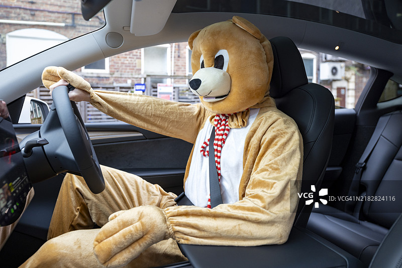 坐在方向盘上的泰迪熊图片素材