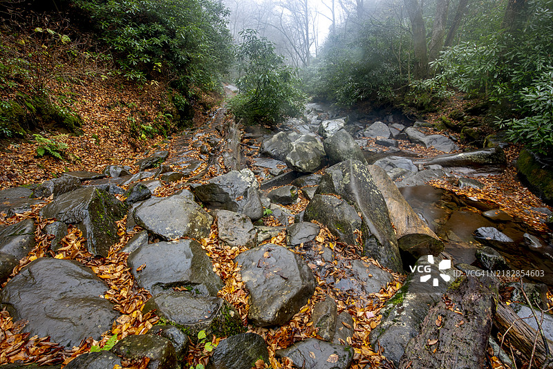 烟雾缭绕的山脉国家公园瀑布图片素材