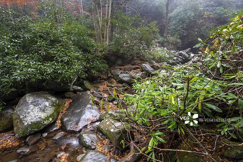 烟雾缭绕的山脉国家公园瀑布图片素材