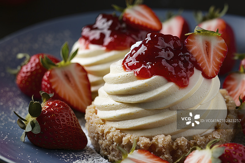 奶油布丁与草莓酱的甜点图片素材