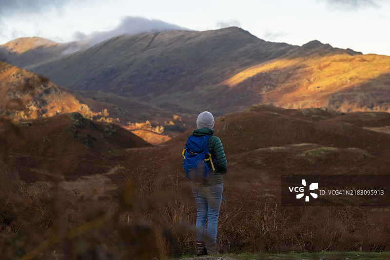在湖区散步图片素材
