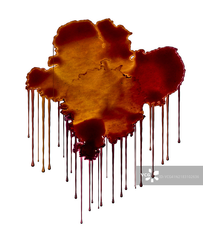 一滴血液在白色背景上滴落并滑动。图片素材