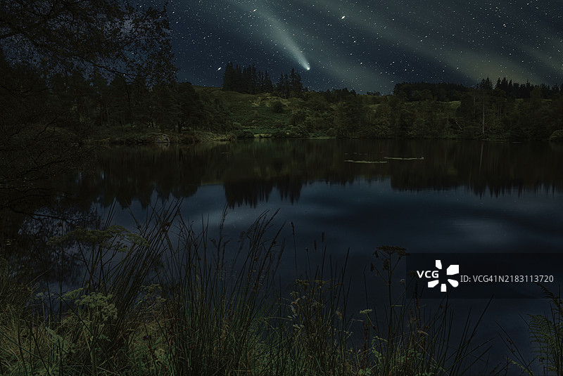 夜晚的湖泊风景，肯德尔，英国图片素材