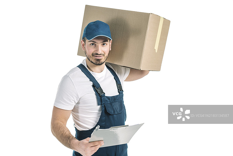 快递员手持夹板箱图片素材