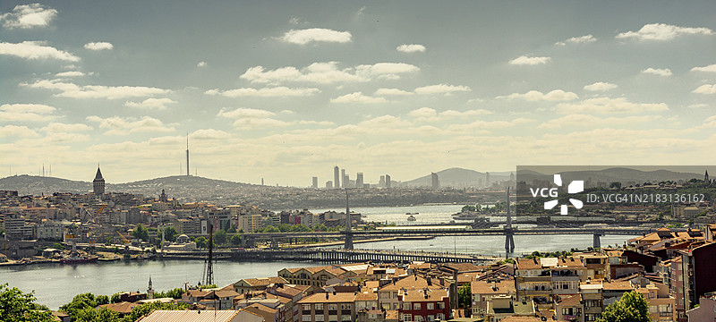 加拉塔塔、加拉塔桥、金角湾桥和阿塔图尔克桥的景观图片素材