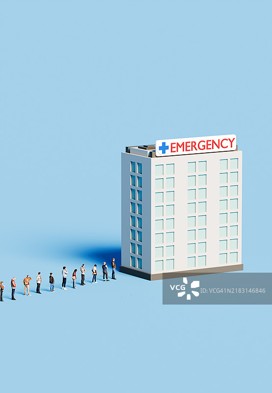 急诊室里排着一队人。图片素材