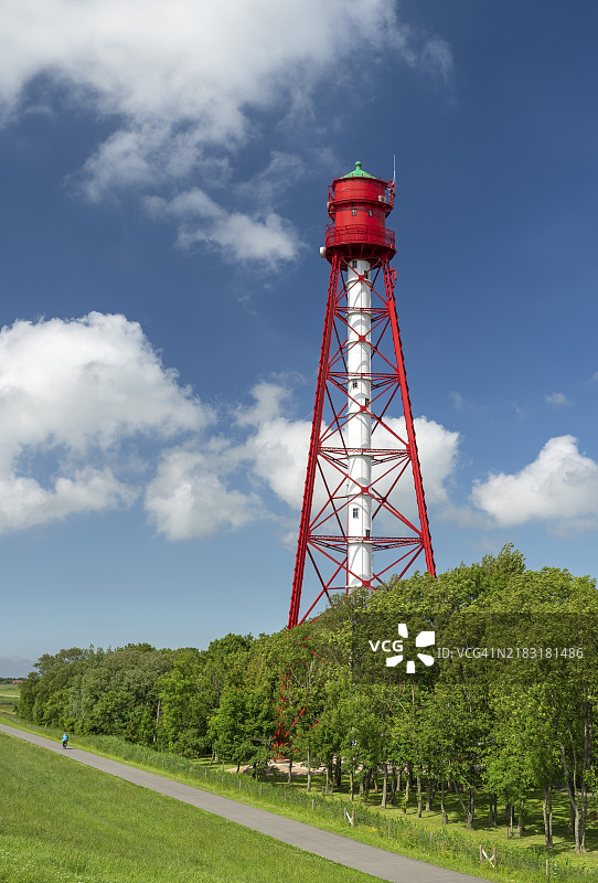 坎彭灯塔，德国最高的灯塔，克鲁姆霍恩，东弗里西亚，下萨克森，德国，欧洲图片素材