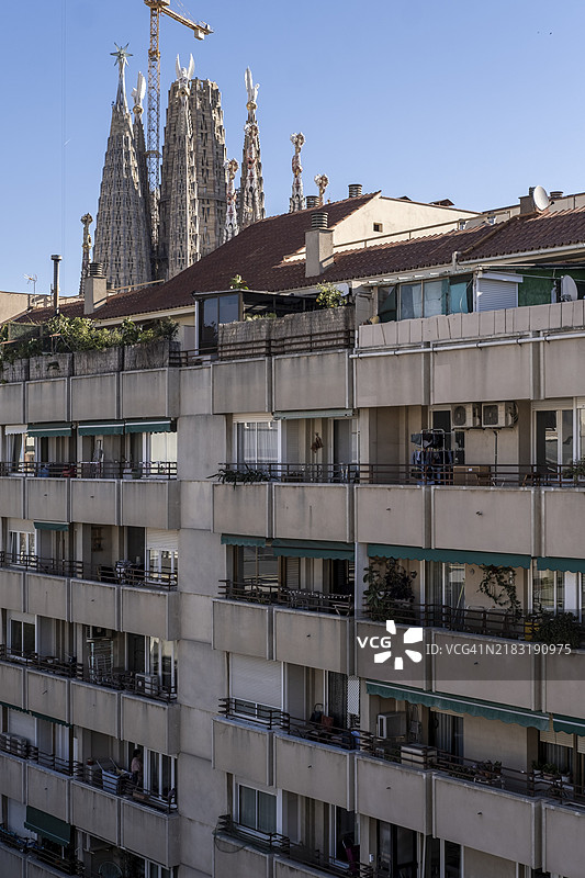 巴塞罗那西班牙的圣家堂及周边建筑景观图片素材