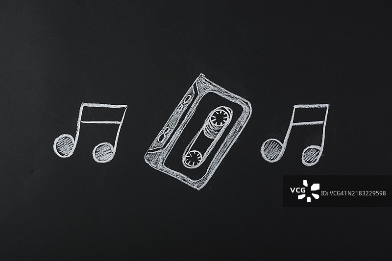 黑板上的音乐音符与卡带图片素材