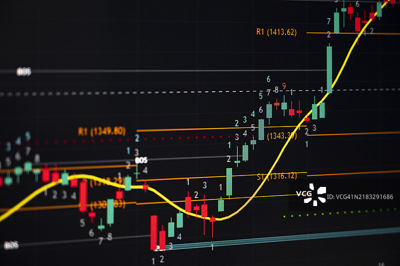 股票图表 股票市场图形 交易分析 投资金融，证券交易所金融或外汇图表 股票市场图形 图表 商业危机 崩溃 损失与增长 收益和利润 上升趋势。图片素材