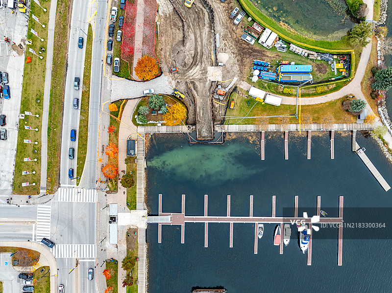 加拿大巴里市的遗产公园和辛科湖鸟瞰图图片素材