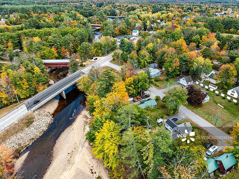 新罕布什尔州康威的萨科河有顶桥图片素材