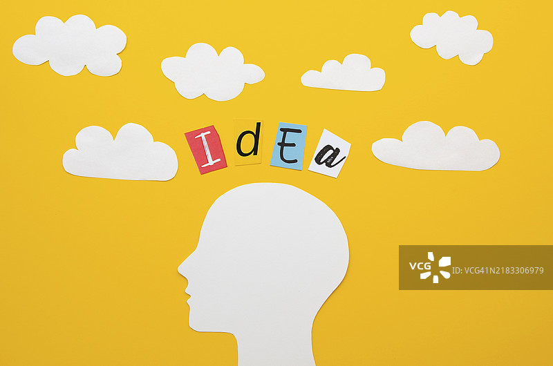 头脑中的云朵与创意词汇图片素材