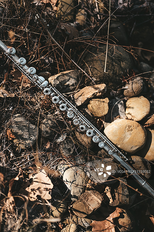 一支银色长笛。图片素材