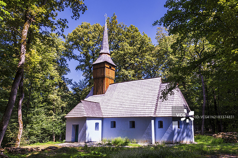 罗马尼亚特兰西瓦尼亚锡比乌ASTRA博物馆的传统古老乡村教堂，欧洲图片素材