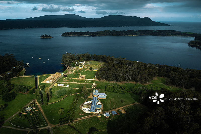 亚瑟港历史遗址的鸟瞰图图片素材