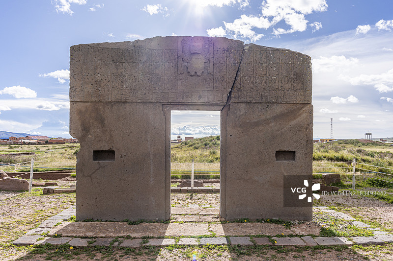 太阳门，卡拉萨萨约神庙，石柱神庙，提瓦纳库，玻利维亚，南美洲图片素材