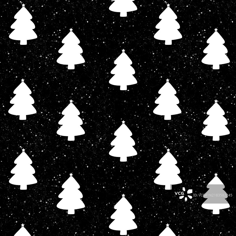 黑色背景上的圣诞树无缝图案图片素材