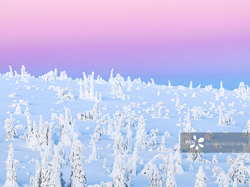 日出时浪漫的天空映衬着冰雕图片素材