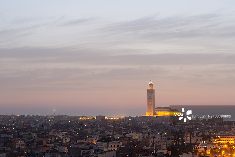摩洛哥卡萨布兰卡哈桑二世清真寺的鸟瞰图图片素材
