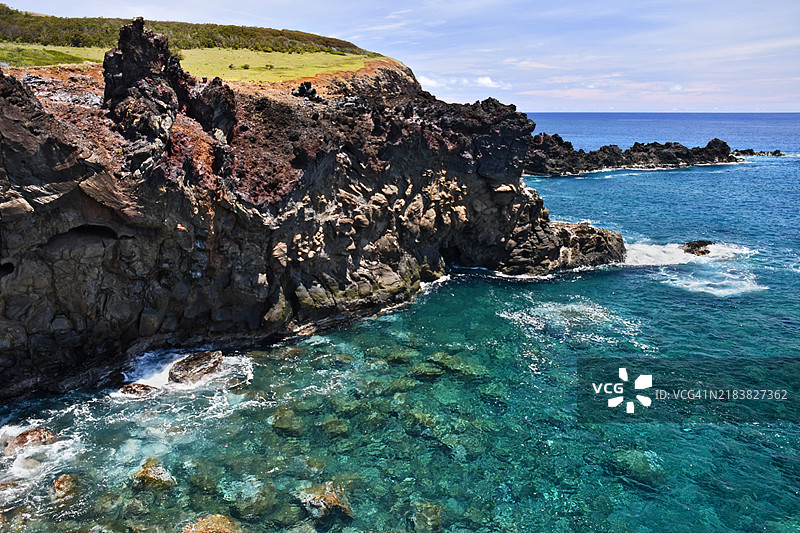 拉帕努伊（复活节岛，智利）的阿纳凯唐塔湾图片素材