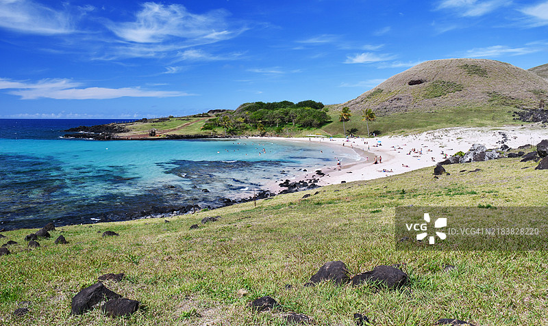 拉帕努伊（复活节岛，智利）的阿纳凯纳海滩图片素材