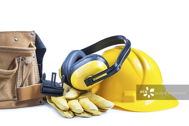 皮革工具带 手套 耳机 和头盔图片素材