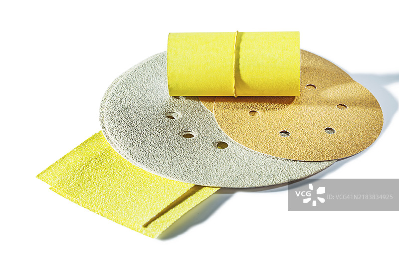 砂磨材料的磨料工具套件，孤立展示图片素材