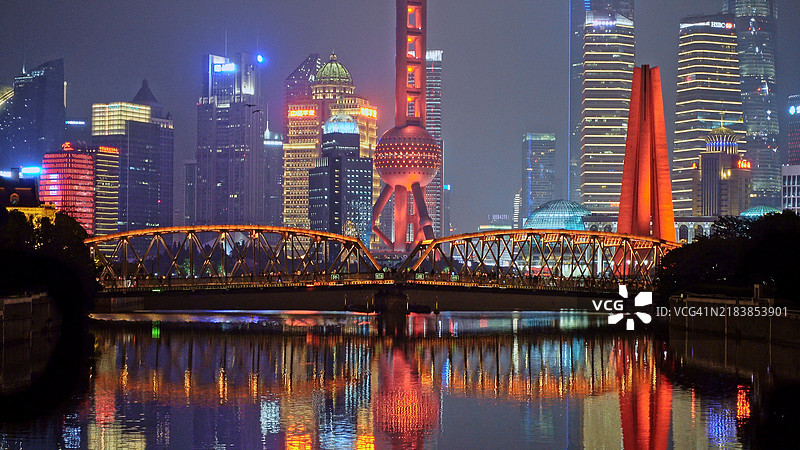 吴淞江，上海花园桥，黄浦江，陆家嘴，中国上海，亚洲。图片素材