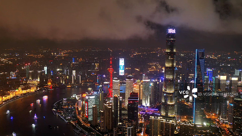 上海陆家嘴及黄浦江的航拍摄影，亚洲。图片素材