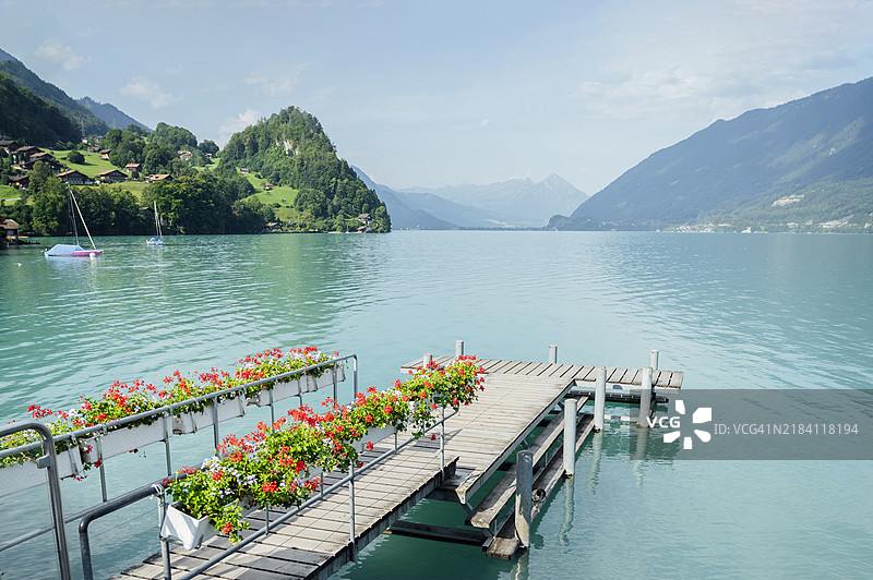 瑞士码头上的木栈桥图片素材