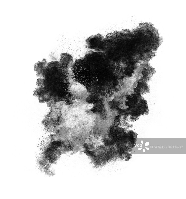 爆炸产生的尘埃和烟雾冲击波在白色背景下移动。图片素材