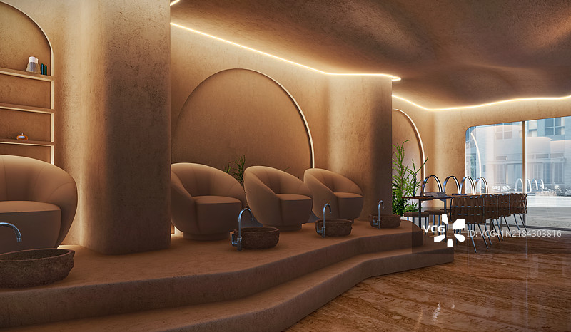 3D数字生成的温馨、现代和奢华的有机美容中心美甲沙龙图像渲染图片素材