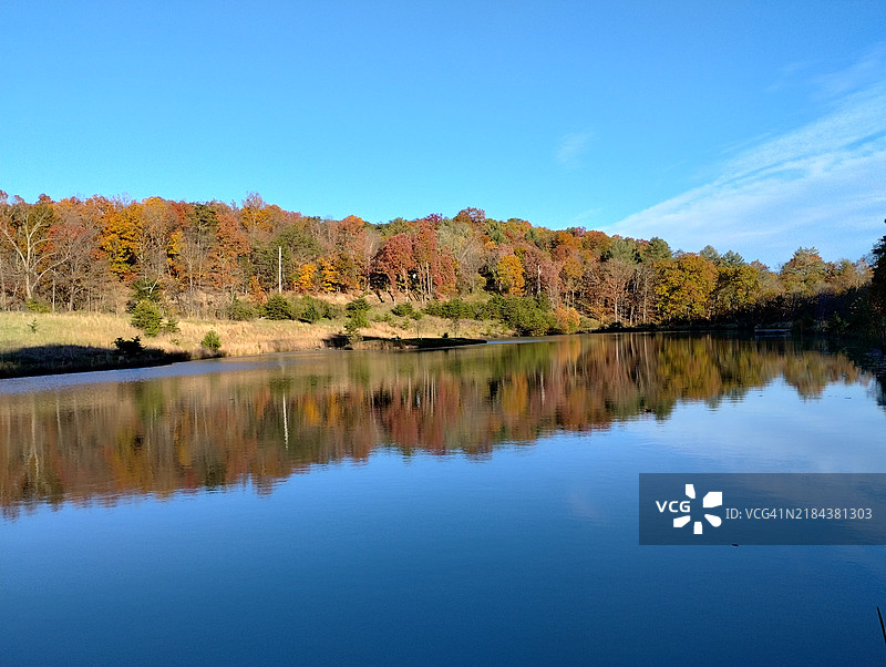 秋季美国湖泊与天空的美丽景色图片素材