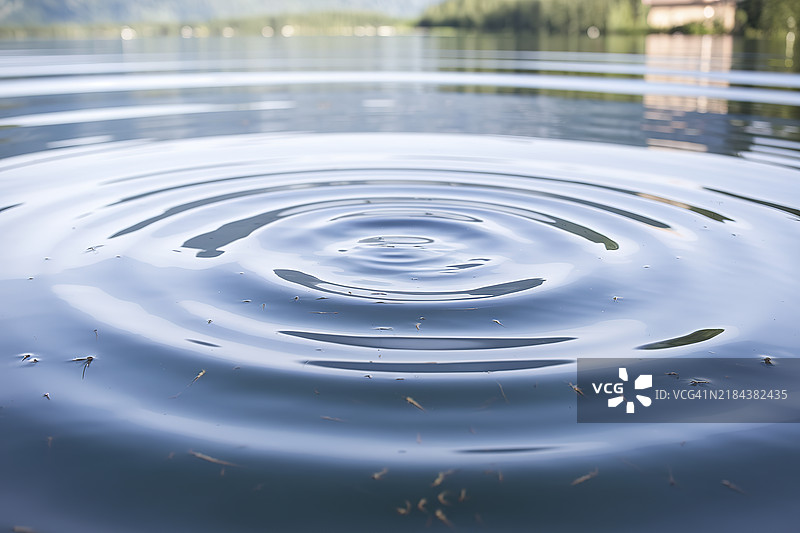 水面上同心涟漪的特写视图图片素材