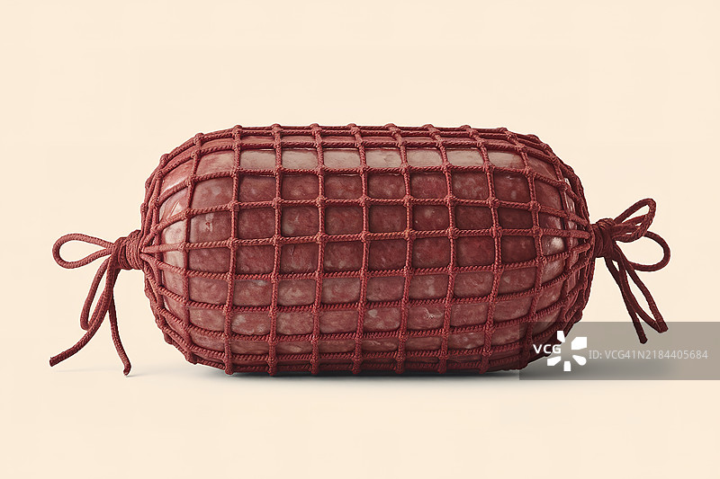 一张用红色绳子或网状物包裹的香肠照片图片素材