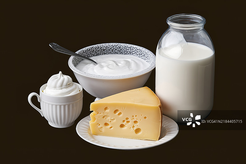 黑色背景上孤立的乳制品照片图片素材
