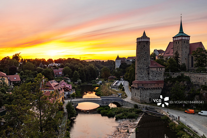 巴乌岑老城日落时分（萨克森，德国）图片素材