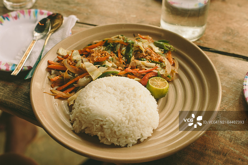 炒菜配米饭，亚洲美食图片素材