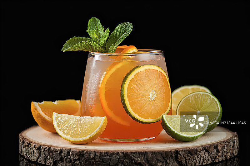 清新的柑橘鸡尾酒，背景为黑色图片素材