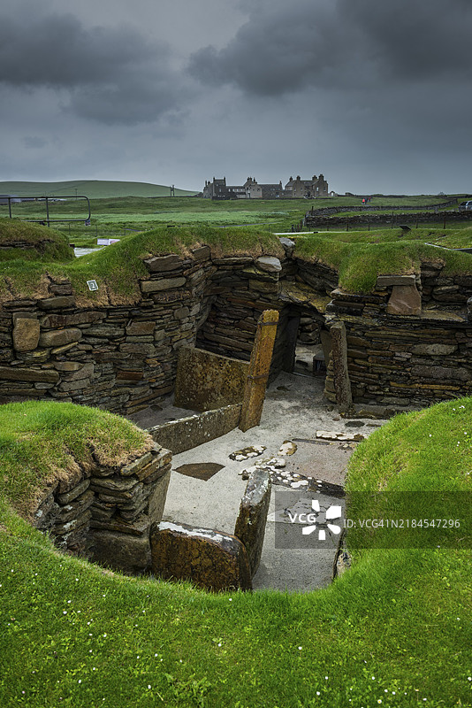 新石器时代建筑的挖掘，斯卡拉布雷，奥克尼群岛，苏格兰，英国图片素材