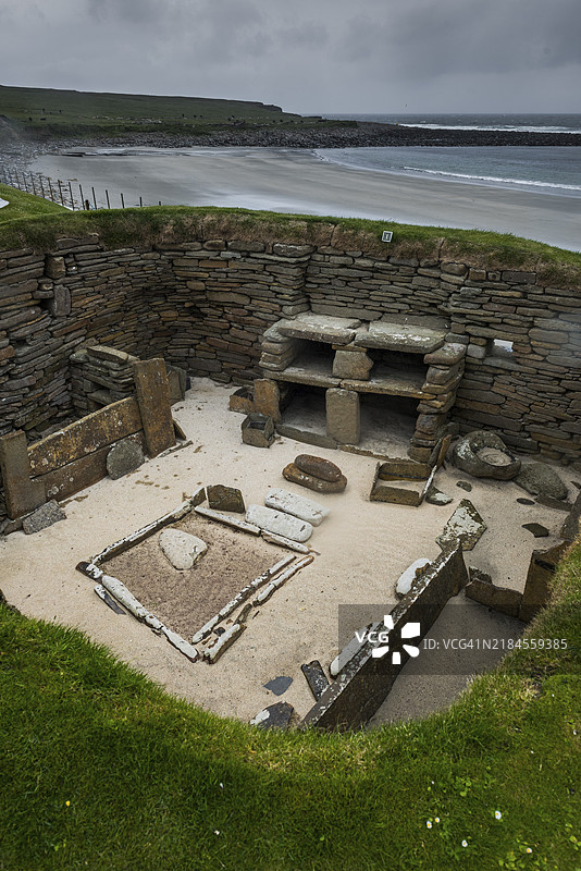 新石器时代建筑的挖掘，斯卡拉布雷，奥克尼群岛，苏格兰，英国图片素材