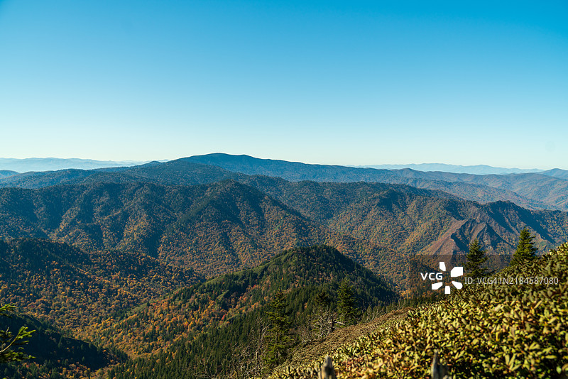 田纳西州加特林堡的清澈蓝天下的山脉美景图片素材