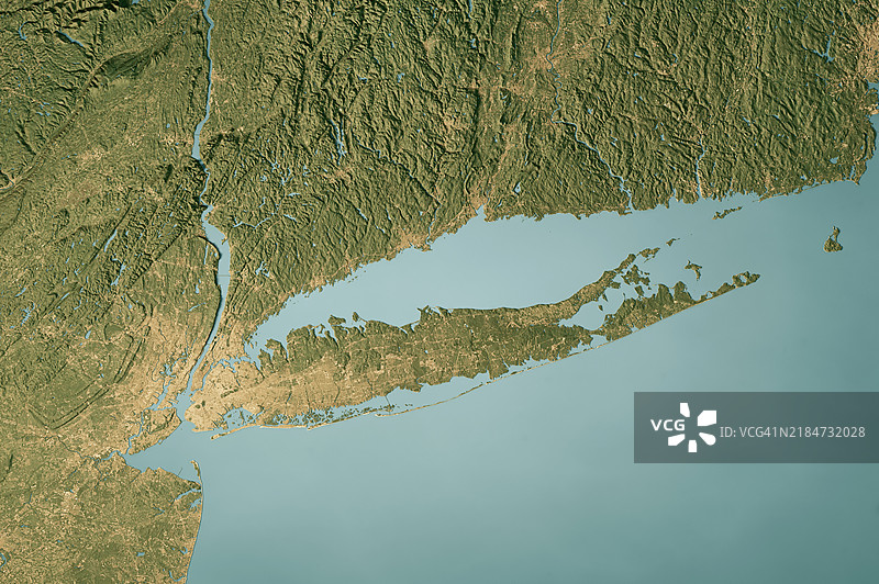 长岛卫星地形图 3D 渲染真实色彩图片素材